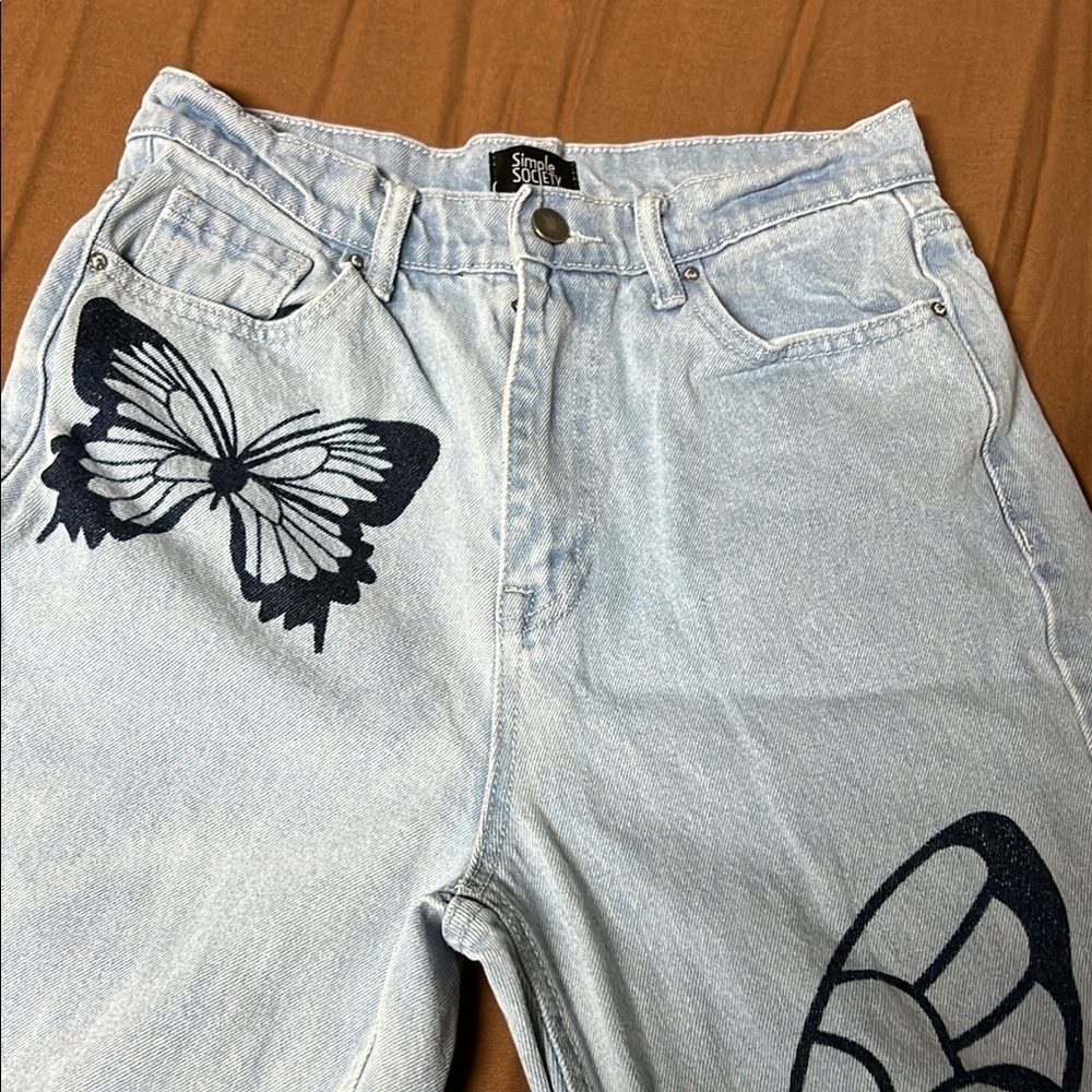 Simply society women Light Blue Jeans with Black Butterfly Design - Picture 1 of 8